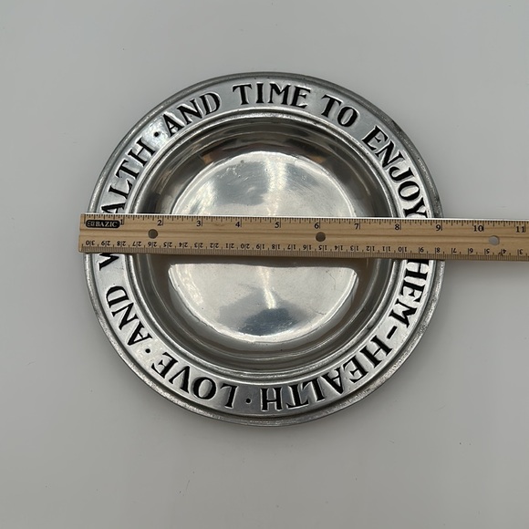 Vintage Wilton Health Love and Wealth and Time To Enjoy Them Pewter Plate / Bowl - Picture 15 of 16